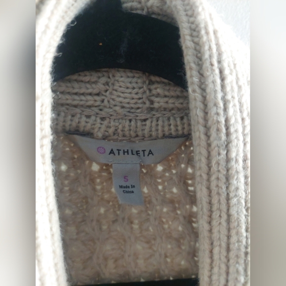 Athleta Saturday Wool & Yak Hair Open Chunky knit Cardigan Tan S - Picture 2 of 8